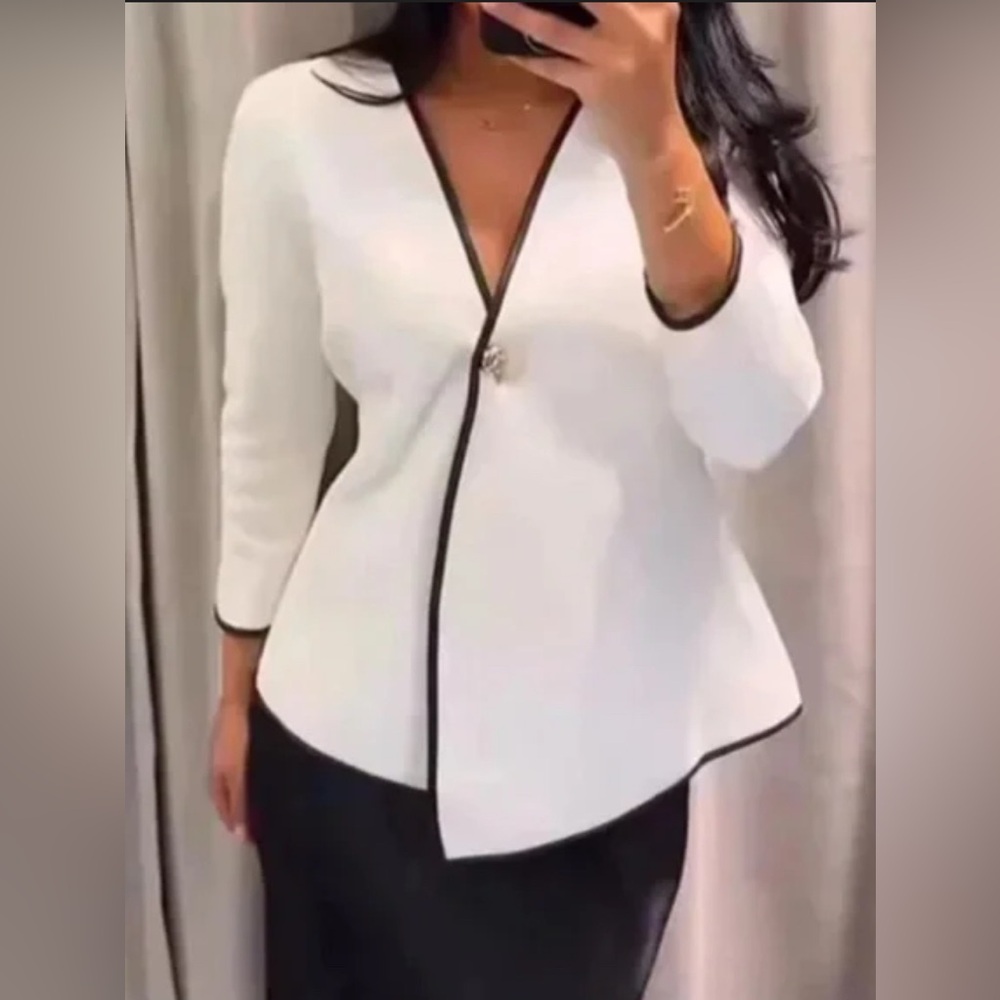 Zara White Cardigan with Black Trim, size Large
